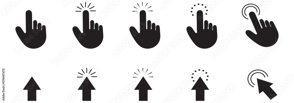 Poster computer mouse click cursor icon set. hand and arrow pointer cursor stock vector. eps 10.