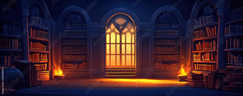 Poster a large room with a window and a fireplace. the room is empty and the only people in it are the book