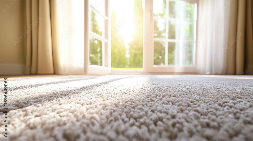 Aufkleber white soft carpet scene with rectangular box framed by shadows and soft sunlight, offering a peacefu