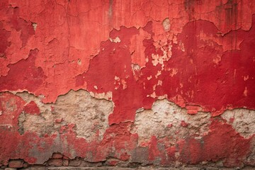 Obraz premium grunge red wall with peeling paint abstract background - generated by ai