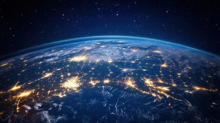 Obraz premium Nightlights illuminate the earth's curvature amidst the vastness of space