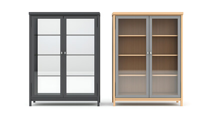 Obraz premium Two different colored bookcases with glass doors
