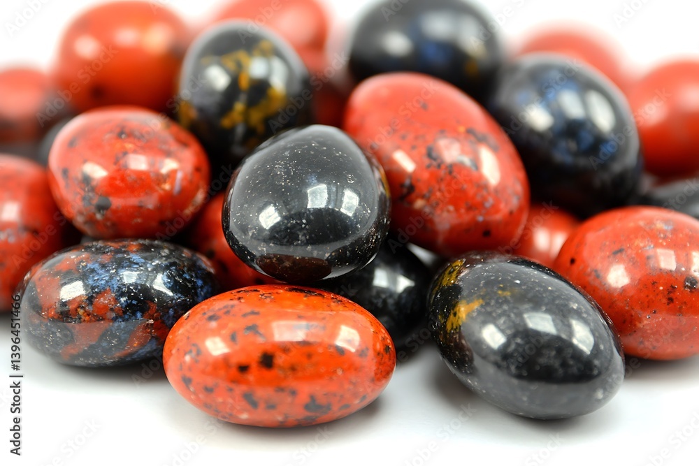 Poster polished jasper pebbles close-up displaying rich hues and unique patterns