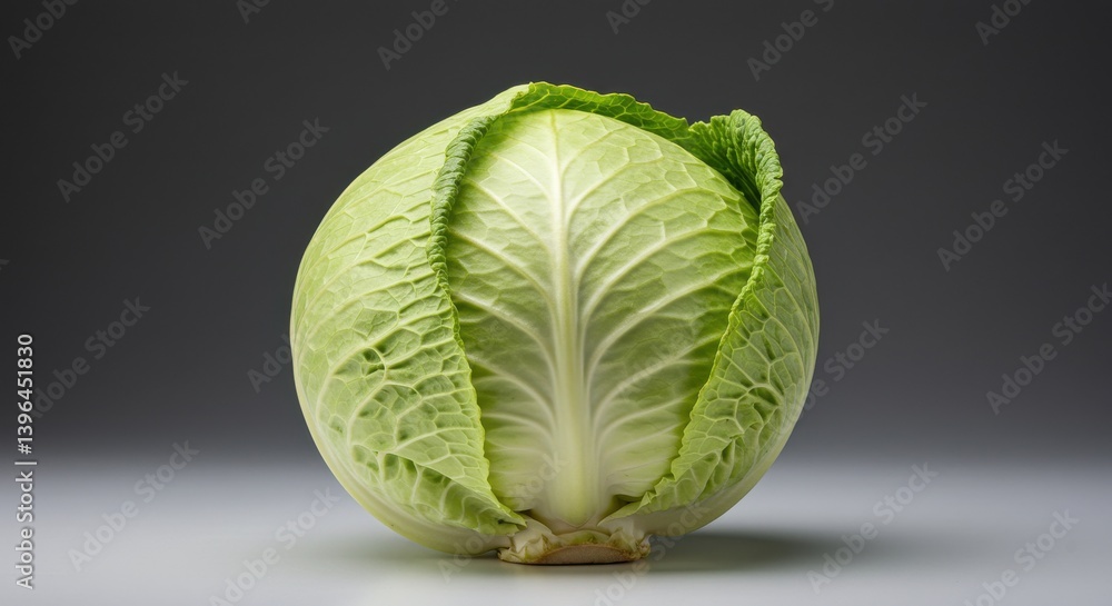 Aufkleber a single head of green cabbage centered against a gray gradient background in studio light