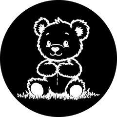 Whimsical Bear Silhouette: A Charming Illustration on a Deep Black Backdrop