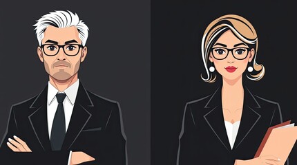 Two business professionals present a strong partnership standing confidently while wearing formal attire emphasizing collaboration in a corporate setting