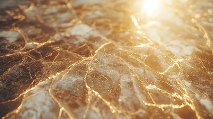 Obraz premium Marble surface with golden veins, light reflecting across the texture