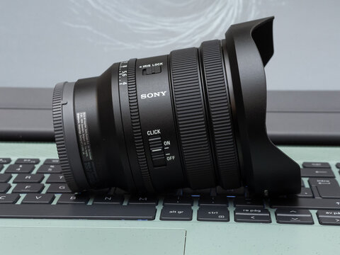 Zapopan Jalisco, Mexico - April 9, 2025: Sony zoom lens 16-35mm for fullframe cameras