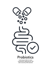Capsule with probiotic enzymes for Intestines stock illustration