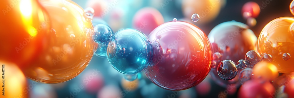 Poster Colorful Spheres Floating with Reflections Create Abstract and Modern Backdrop