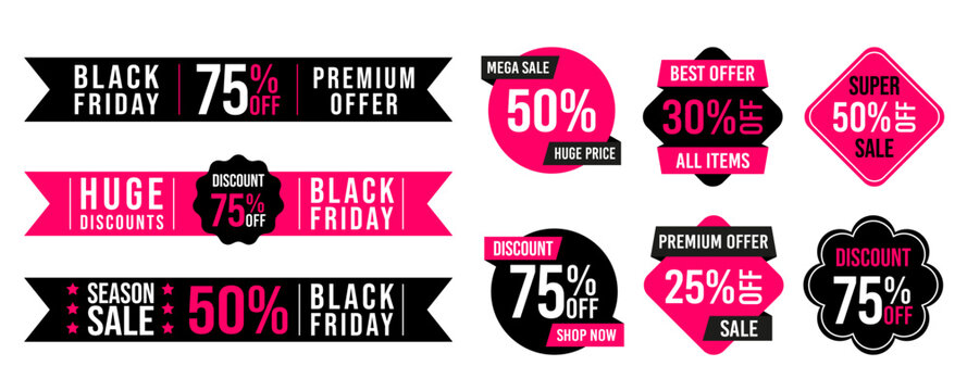 Black Friday sale banner, stickers, label big set