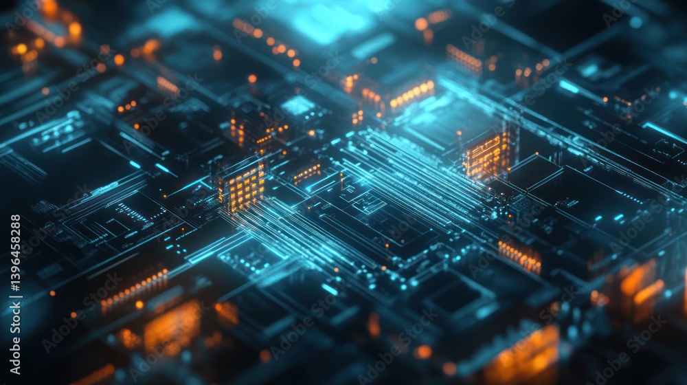 Poster detailed macro view of an advanced computer circuit board design