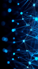 Obraz premium A visually striking representation of interconnected nodes and lines, highlighting a digital network in vibrant blue hues against a dark background.