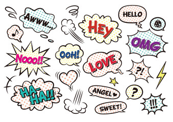 Colorful Comic Speech Bubbles and Elements