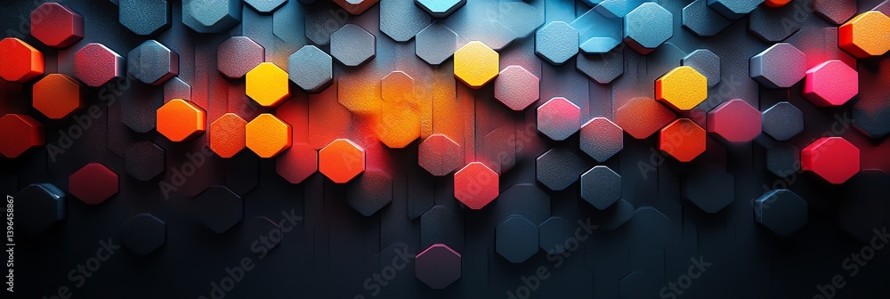 Poster colorful hexagon pattern backdrop with abstract lighting and modern design