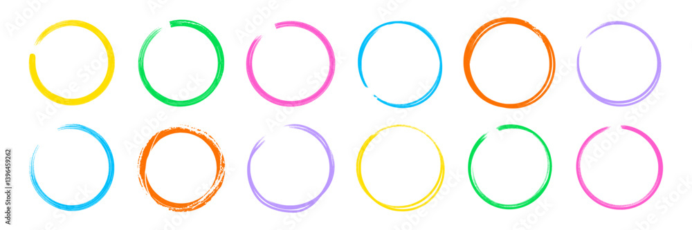 Poster brush color paint texture circle hand drawn element set. hand drawn brush stroke round stamp line fr