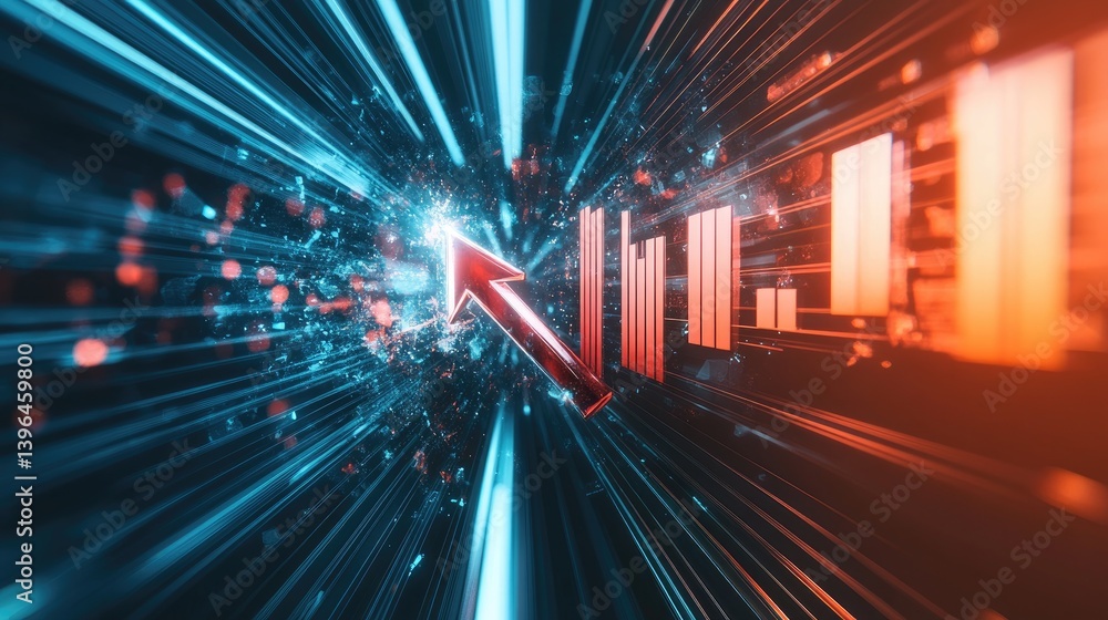 Poster d arrow breaking through ceiling with bar chart overlay symbolizing breakthrough in business