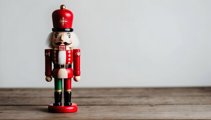 Fototapeta premium Nutcracker Soldier Standing on Wooden Table.......