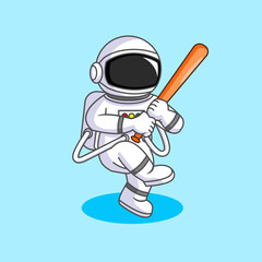 Cute Astronaut Ready to Hit Baseball Vector Illustration Cartoon Design
