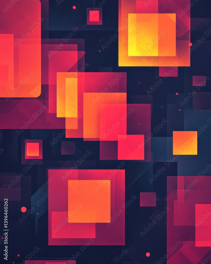 Poster a colorful abstract pattern of squares and rectangles. the squares are in various shades of red and 