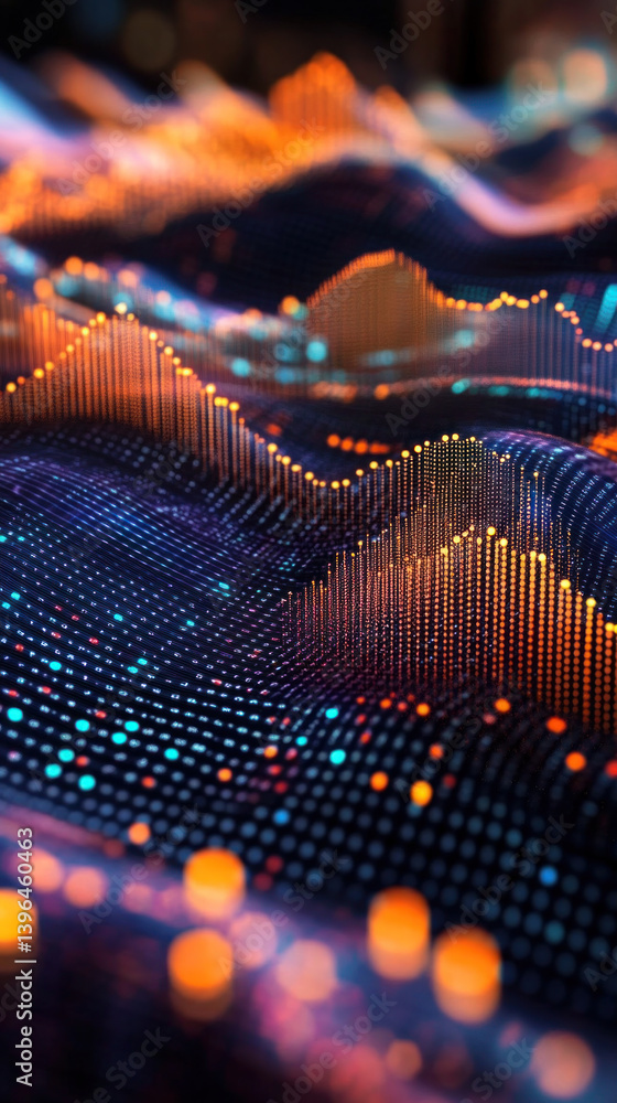 Aufkleber a colorful, abstract image of a mountain range with orange and blue lines. the image is a representa