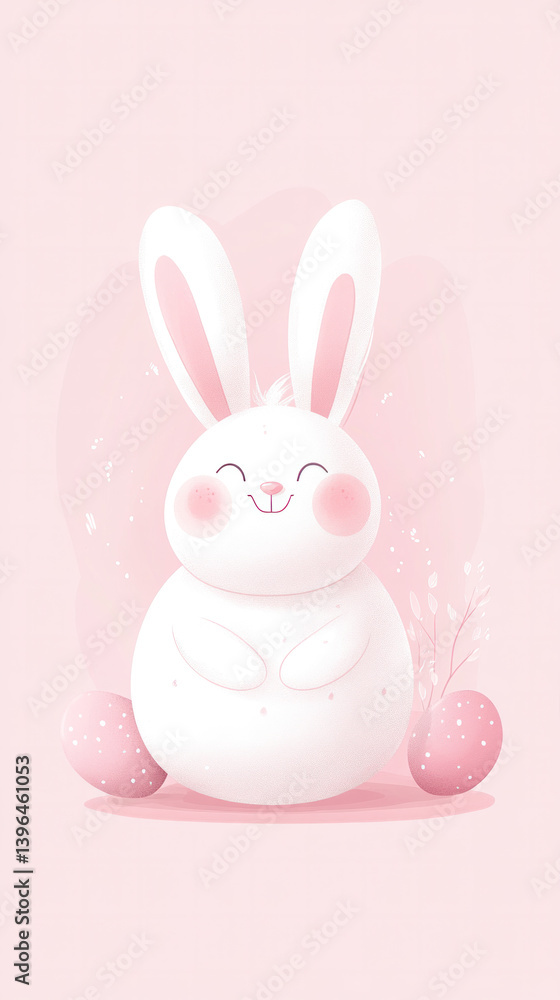 Aufkleber a cartoon rabbit is sitting on a pink background with a few eggs in the foreground. the rabbit is sm
