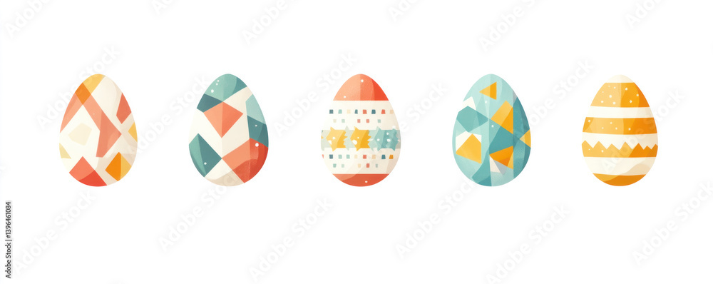 Poster five colorful eggs with different patterns and designs. the eggs are arranged in a row, with the fir