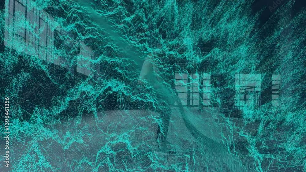 Poster Animation with abstract teal waves and geometric patterns creating dynamic effect