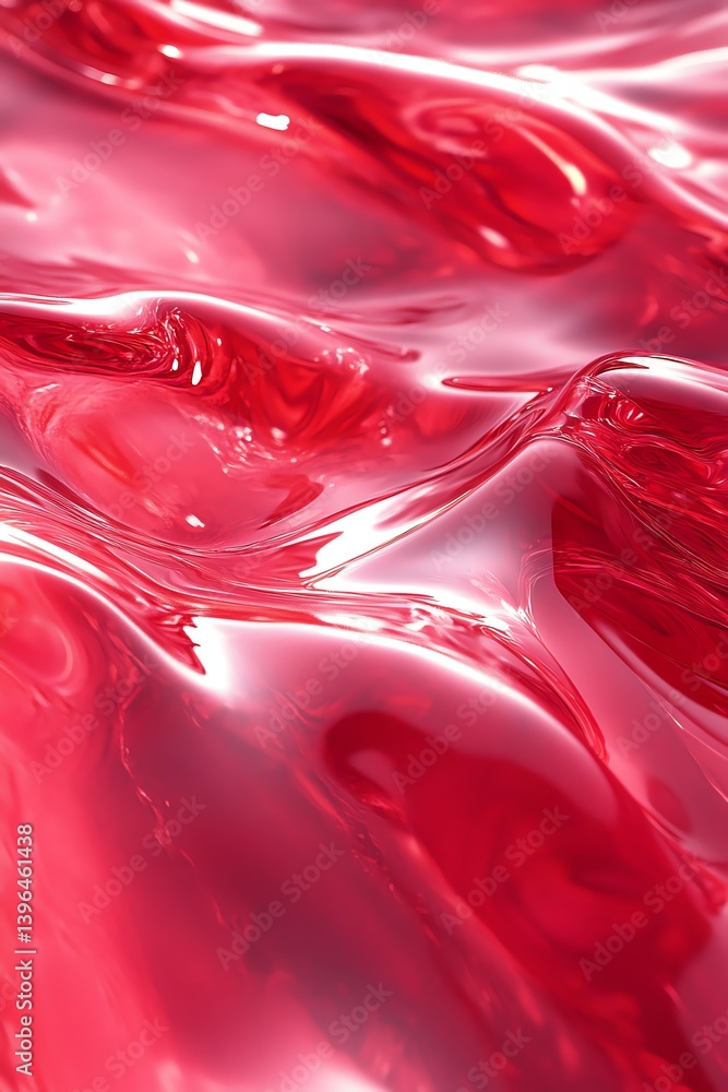 Poster abstract red fluid waves with glossy texture for background design