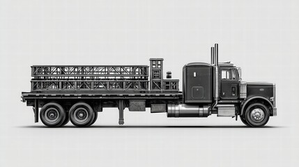 Flatbed Truck in Action on Urban Streets Side View Industrial Environment for Transportation and Logistics