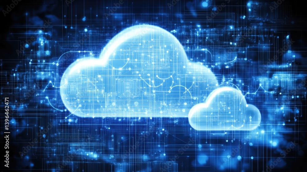 Aufkleber abstract tech background with floating charts, cloud systems, and futuristic business data