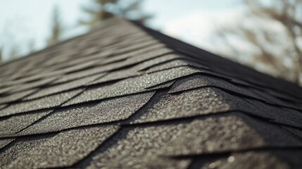 A roofer repairing damaged shingles on a rooftop. Featuring care and safety