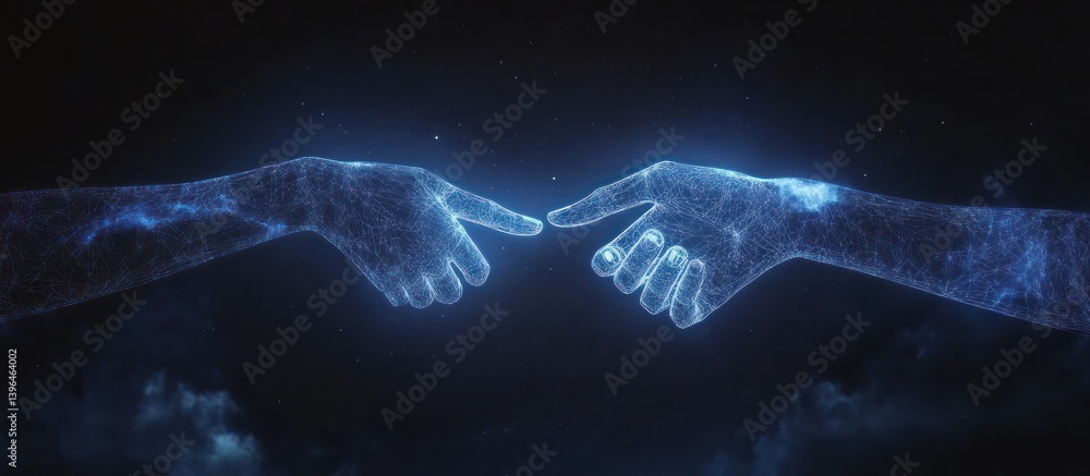 Poster digital handshake: intertwined connection through technology in a nebula setting