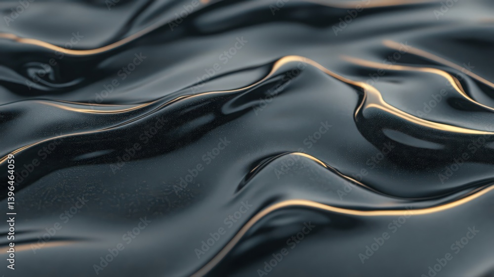Aufkleber close up abstract of dark gray fluid with golden edges and subtle white flecks creates a visually ri