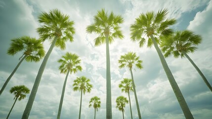Obraz premium Tall Palm Trees Standing Against the Sky with Dramatic Cloud Cover