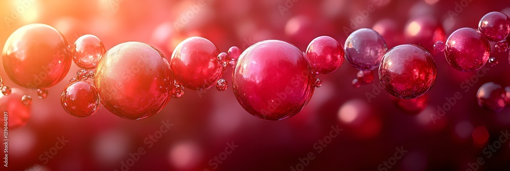 Poster floating red spheres with light effects creating an abstract molecule concept