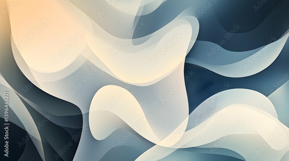 Poster abstract layered wave forms in muted tones.