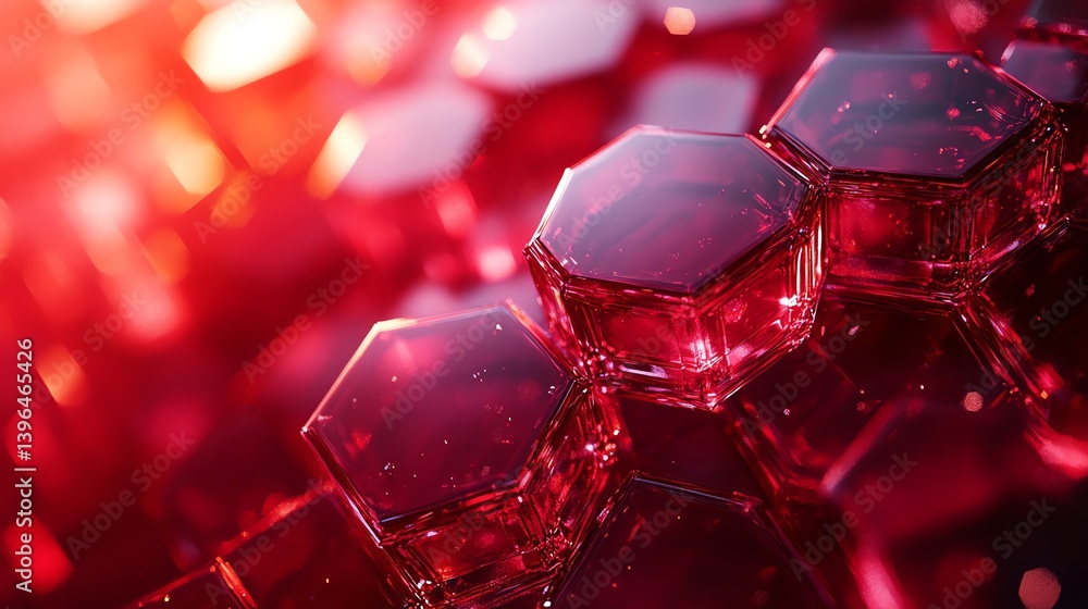 Poster red hexagon glass structure reflecting light abstract design background