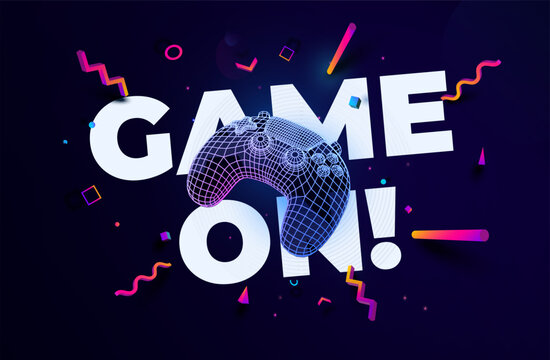 Wireframe mesh Gaming Controller Design with Play Now Message on Dark Background. Ideal for Game Promotions, Streaming Graphics, Event Posters, and Digital Entertainment. Vector Illustration.