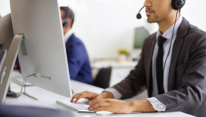 Fototapeta premium customer service call center working in front of monitor screen