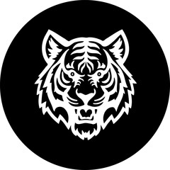 Elegant tiger portrait stylized in black and white circle emblem design