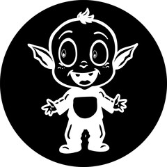 Whimsical Creature Silhouette within Circular Border for Graphic Designs and Art