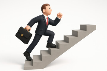 3D Businessman Climbing Stairs to Success