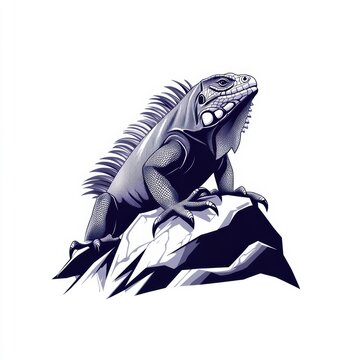 gray iguana perched on rock clip art preview