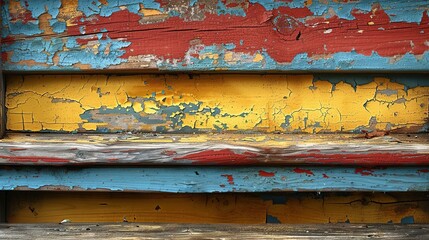 Weathered Wooden Plank with Worn Paint Layers in Earthy Blue and Brown