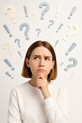 Confused Woman Surrounded by Question and Exclamation Marks