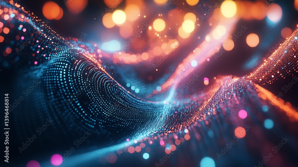 Aufkleber vibrant digital patterns with glowing dots, creating a mesmerizing abstract wave of colorful light.