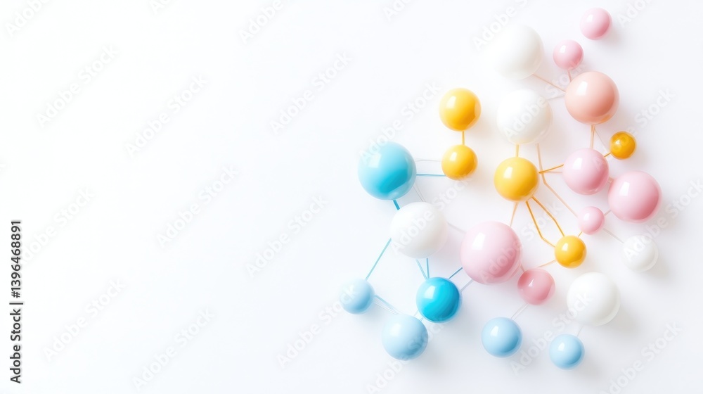 Poster abstract spheres network pastel minimalist style high-resolution studio lighting diagonal compositio
