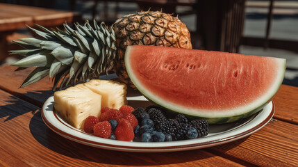 pineapple, watermelon, raspberries, blackberries, blueberries