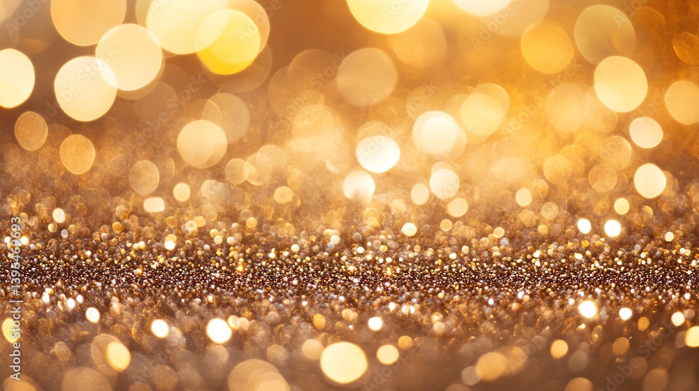 Poster a mesmerizing close-up of golden glitter creating a sparkling and enchanting atmosphere for designs 